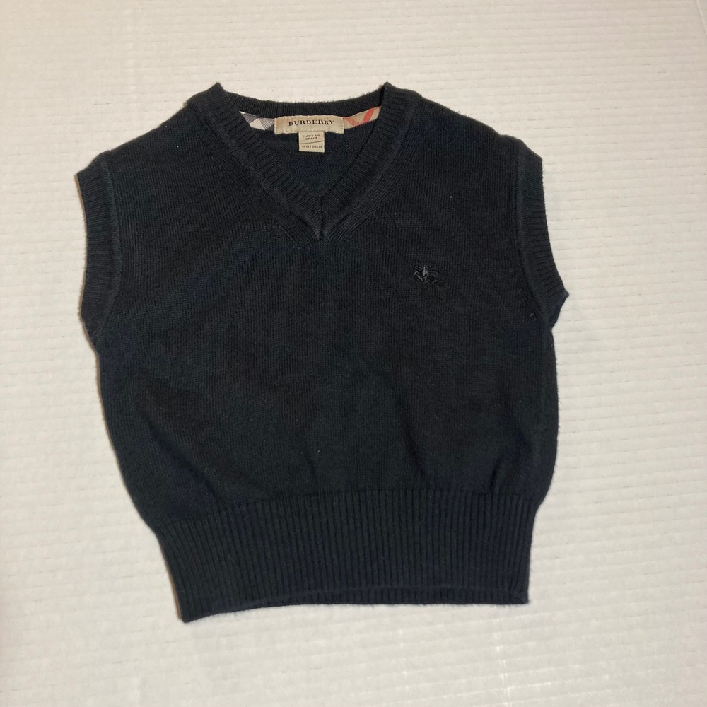 Burberry Kids Black Knit V-Neck Sweater Vest 18M 86cm Cotton Modal Made in Spain